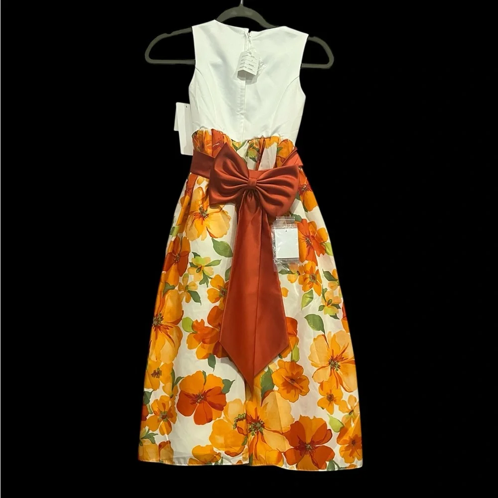 David's Bridal Floral Orange and White Child's Dress - Picture 2 of 4